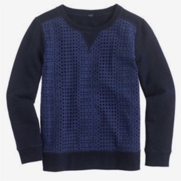 J. Crew Eyelet Sweatshirt Navy Cotton Pullover Blue, Size L - Picture 1 of 11